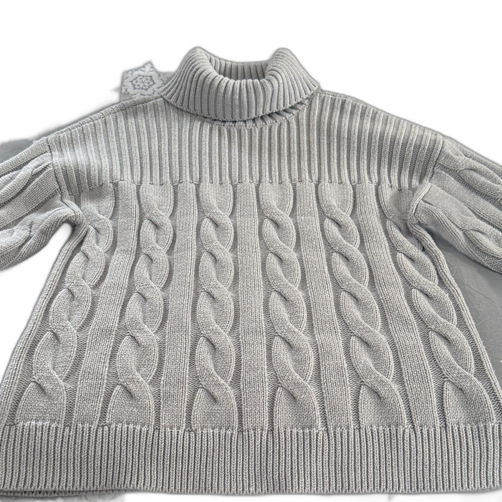 Calvin Klein Light Gray Cable Knit Turtleneck Sweater